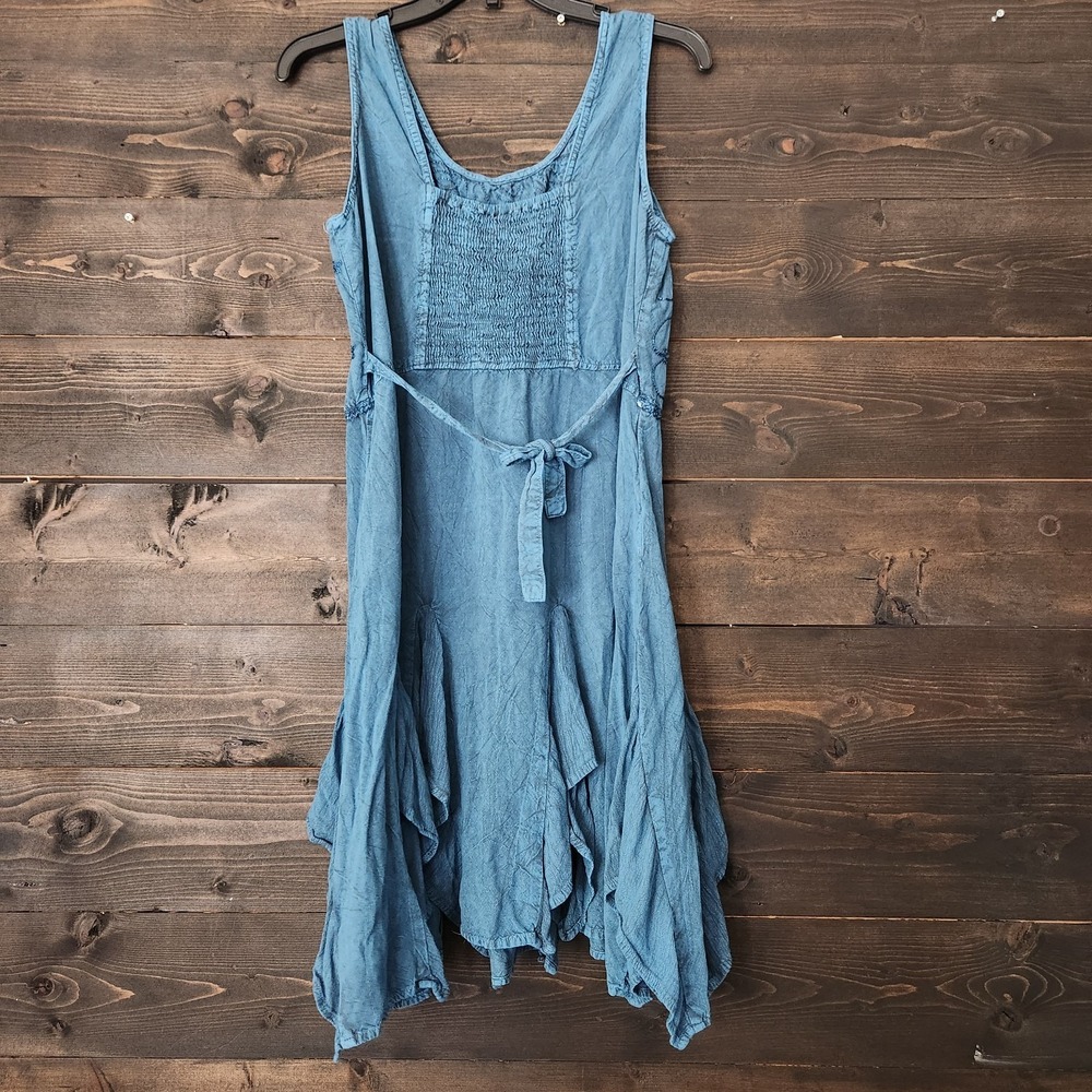 Just Cruising Cottagecore Blue Lace Up Front Dress Embroidered Whimsigoths Smock - Picture 6 of 10